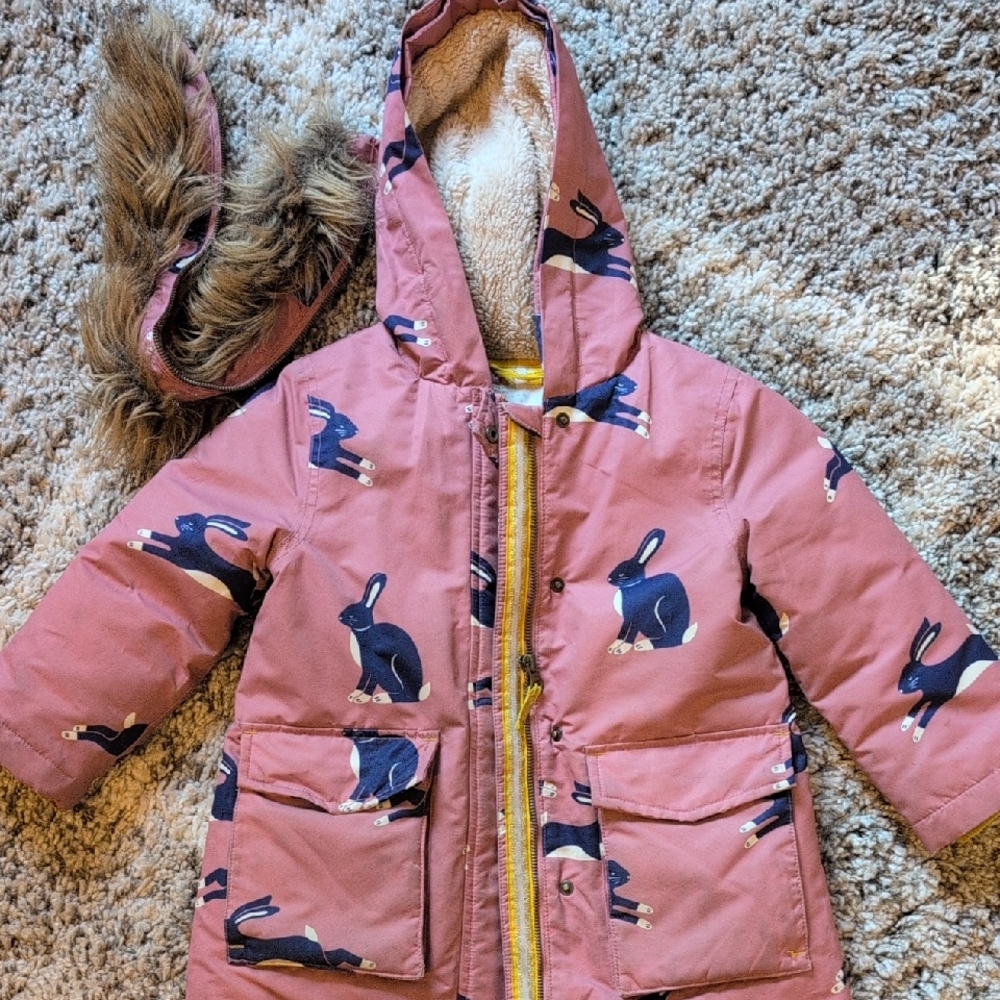 Boden Pink Coat with Rabbit Design
